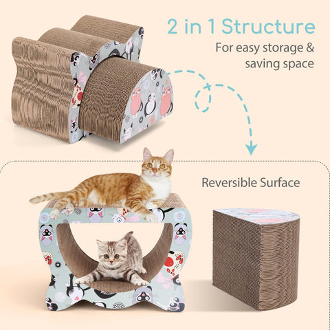 Cat Scratcher Cardboard, 2 in 1 Reversible Scratching Pad, Recyclable Corrugated Scratch Toy with Cat-Head Shape, Cat Scratch Lounge for Furniture Protection