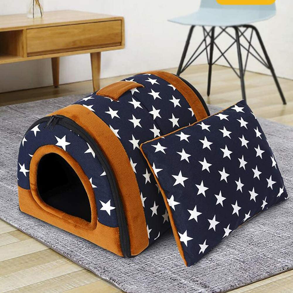 2-In-1 Pet Rainbow Striped House and Portable Sofa Non-Slip Dog Cat Igloo Bed Warm Lovely Pet House Gift for Pets (Stripe)