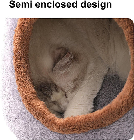 Cat Cave Bed, Soft Plush Cat Bed House, Warm Cozy Cat Hideaway Bed, Comfortable and Roomy Indoor Pet Cave, Washable Kitten Bed Cave with Removable Cushioned Pillow, Self Warming Cat House Tent