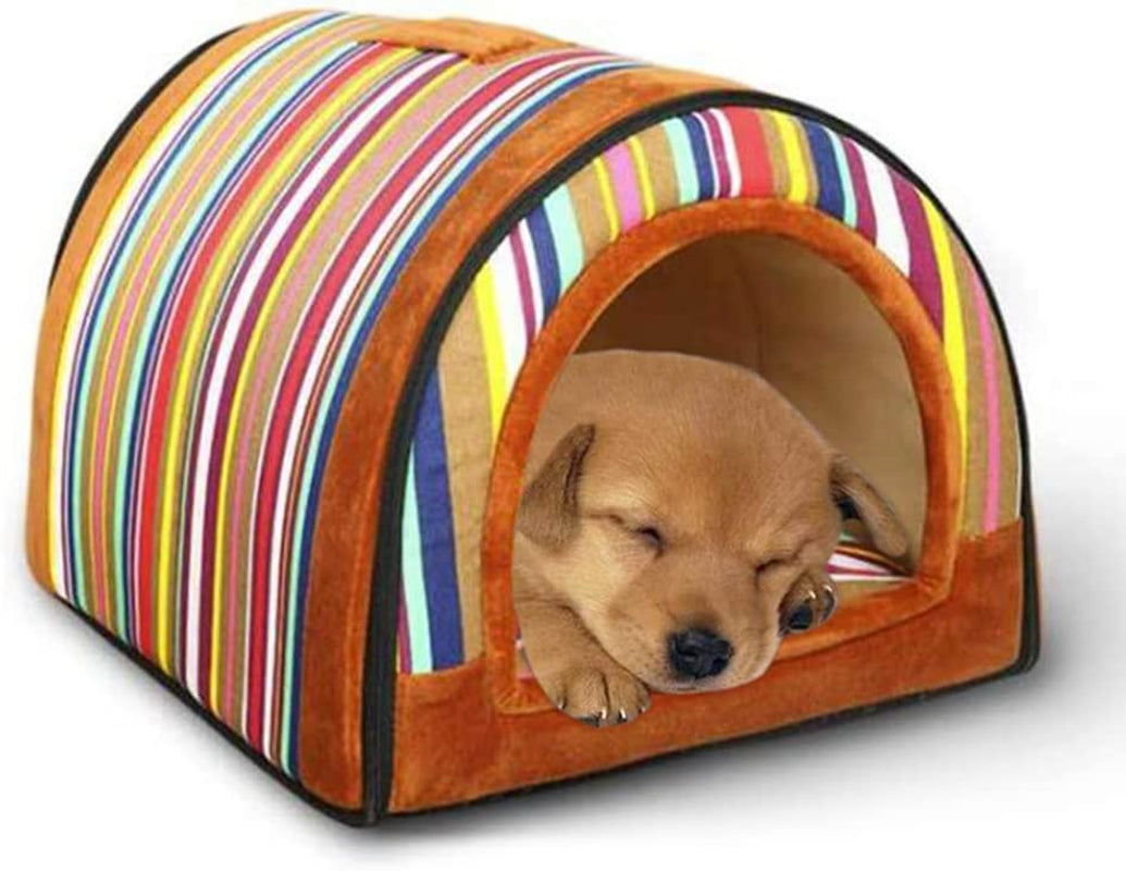 2-In-1 Pet Rainbow Striped House and Portable Sofa Non-Slip Dog Cat Igloo Bed Warm Lovely Pet House Gift for Pets (Stripe)