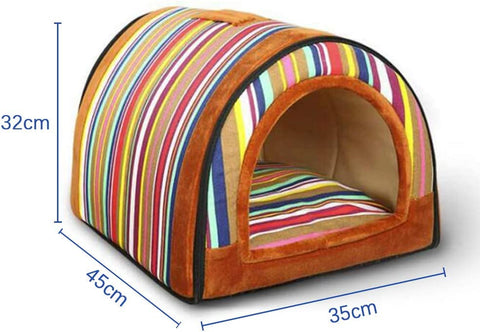 2-In-1 Pet Rainbow Striped House and Portable Sofa Non-Slip Dog Cat Igloo Bed Warm Lovely Pet House Gift for Pets (Stripe)