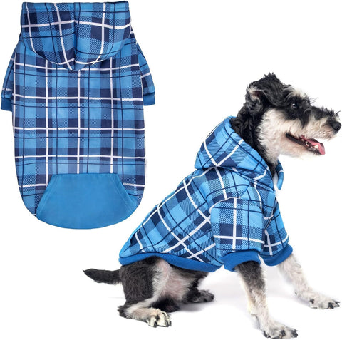 Plaid Dog Hoodie - British Style Soft and Warm Dog Sweater with Leash Hole, Hooded Cold Weather Clothes, Dog Sweatshirt, Outfits, Winter Coat for Small Medium Large Dogs