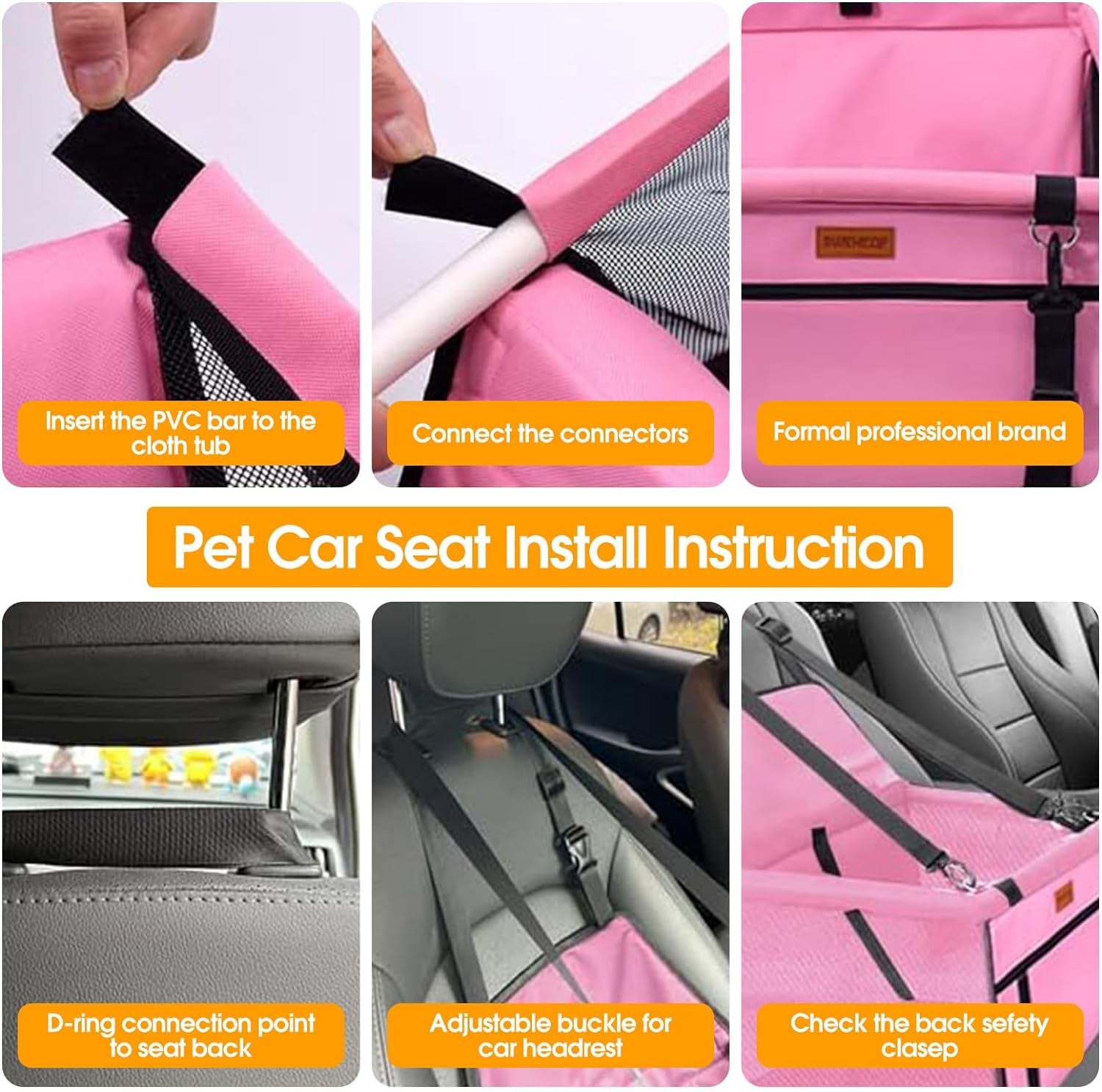 Dog Car Seat for Medium Small Dogs,Portable Washable Travel Bags for Pets under 50Lb,Pet Car Booster Suitable for Midsize and Large Cars(Pink)