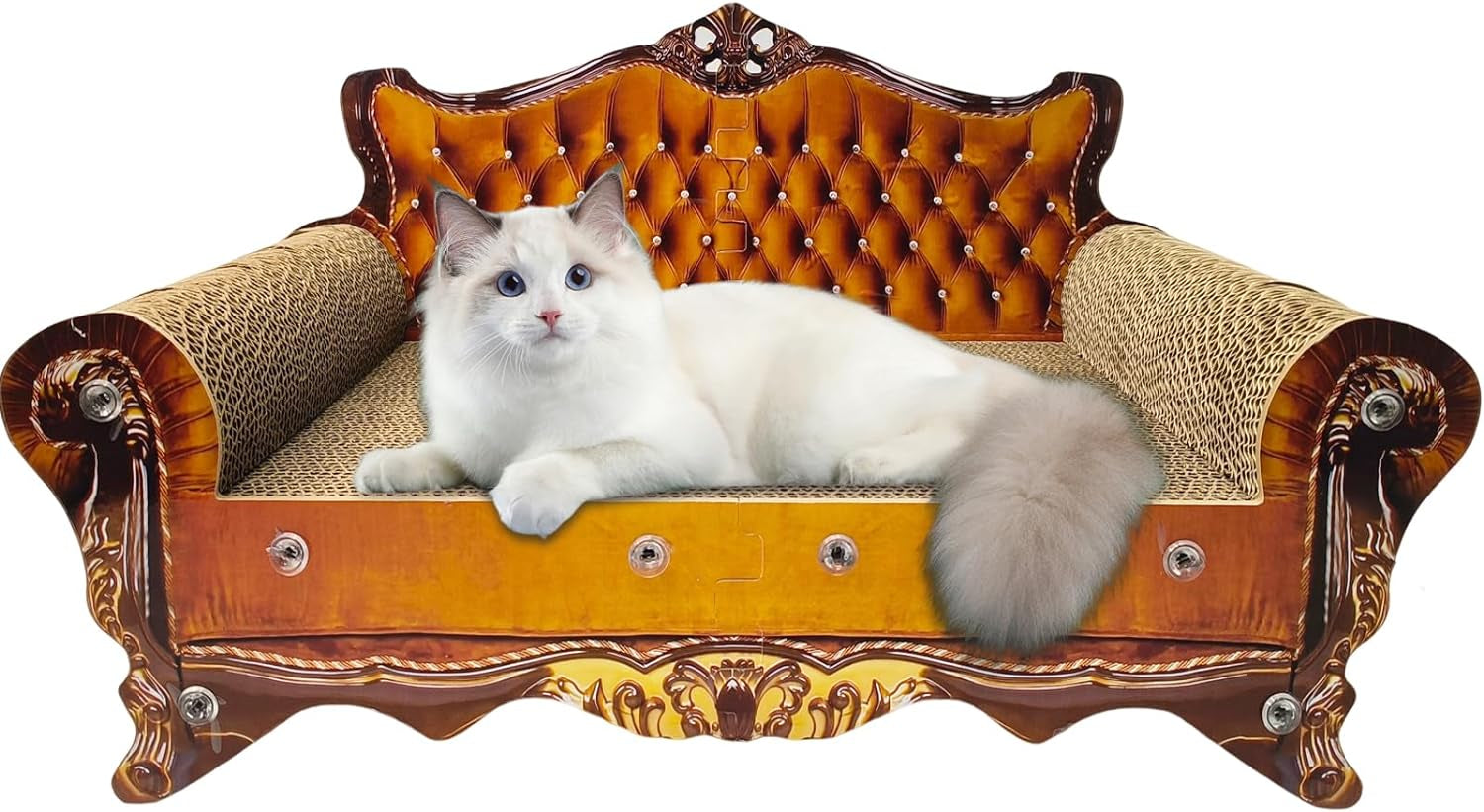 Luxury Cardboard Cat Scratcher Sofa Bed, Couch Shaped Cat Scratching Board, Cat Scratch Lounge with Catnip, Cat Scratcher for Indoor Cats