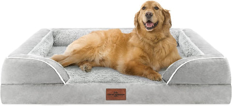 XXL Dog Bed, Waterproof Orthopedic Dog Bed, Jumbo Dog Bed for Extra Large Dogs, Durable PV Washable Dog Sofa Bed White, Large Dog Bed with Removable Cover with Zipper