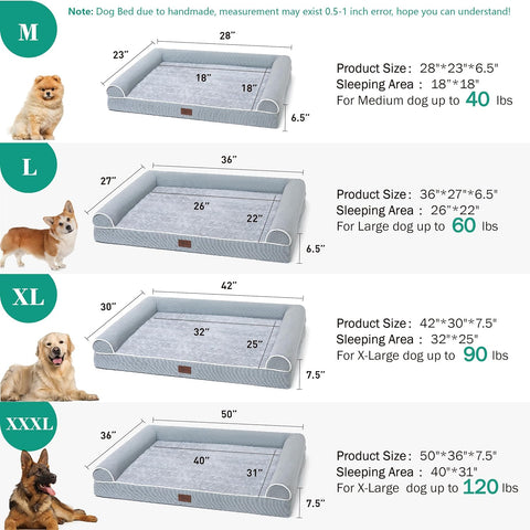 Orthopedic Dog Beds for Large Dogs,Waterproof Lined Egg Crate Foam Pet Bed Mat with Removable and Washable Cover and Non Slip Bottom,Dog Sofa Bed