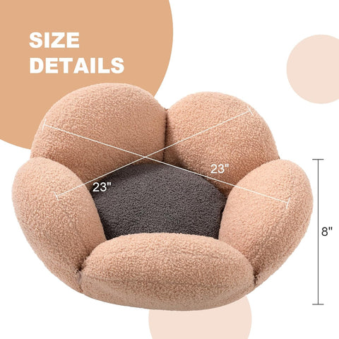 23" X23" X8" Flower Shape Plush Cat Bed, 2 In1 Versatile round Pet Mat, Small Cat Dog Bed,Antiskid Bottom, Beige