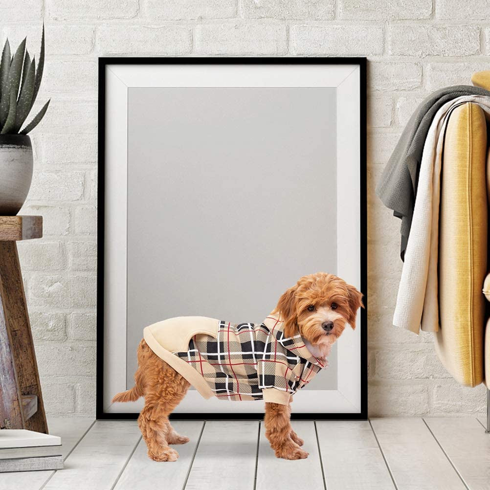 Plaid Dog Hoodie - British Style Soft and Warm Dog Sweater with Leash Hole, Hooded Cold Weather Clothes, Dog Sweatshirt, Outfits, Winter Coat for Small Medium Large Dogs