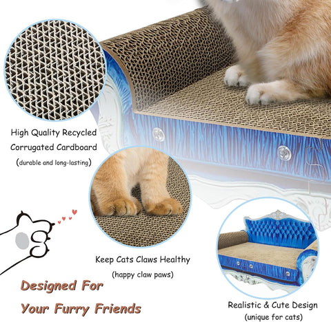 Luxury Cardboard Cat Scratcher Sofa Bed, Couch Shaped Cat Scratching Board, Cat Scratch Lounge with Catnip, Cat Scratcher for Indoor Cats