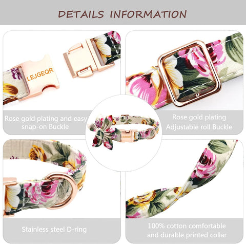 Floral Girl Dog Collar,Cotton Dog Collars for Dogs Female Dog Collar with Flower Fall Cute Dog Collars with Quick Release Buckle Puppy Collars Pet Dog Collar for Small Medium Large Dogs