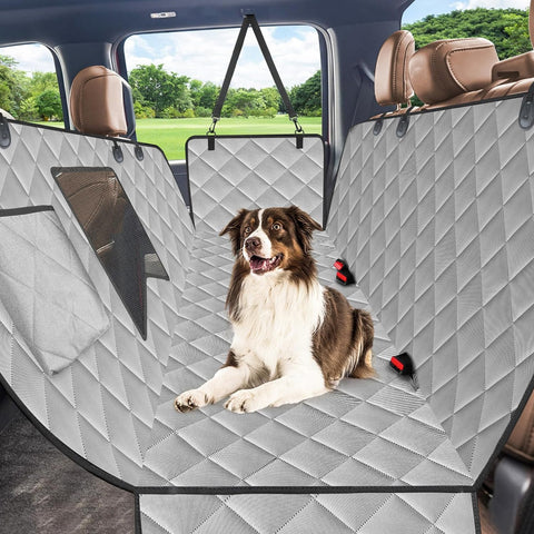 Dog Car Seat Cover for Back Seat, 100% Waterproof Dog Car Hammock with Mesh Window, Anti-Scratch Nonslip Durable Soft Pet Dog Seat Cover for Cars Trucks and SUV