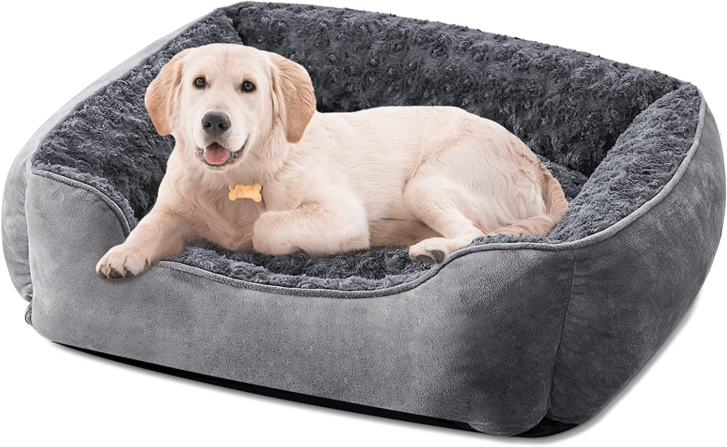 Rectangle Dog Bed for Large Medium Small Dogs Machine Washable Sleeping Sofa Non-Slip Bottom Breathable Soft Puppy Bed Durable Orthopedic Calming Pet Cuddler, Multiple Size, Beige