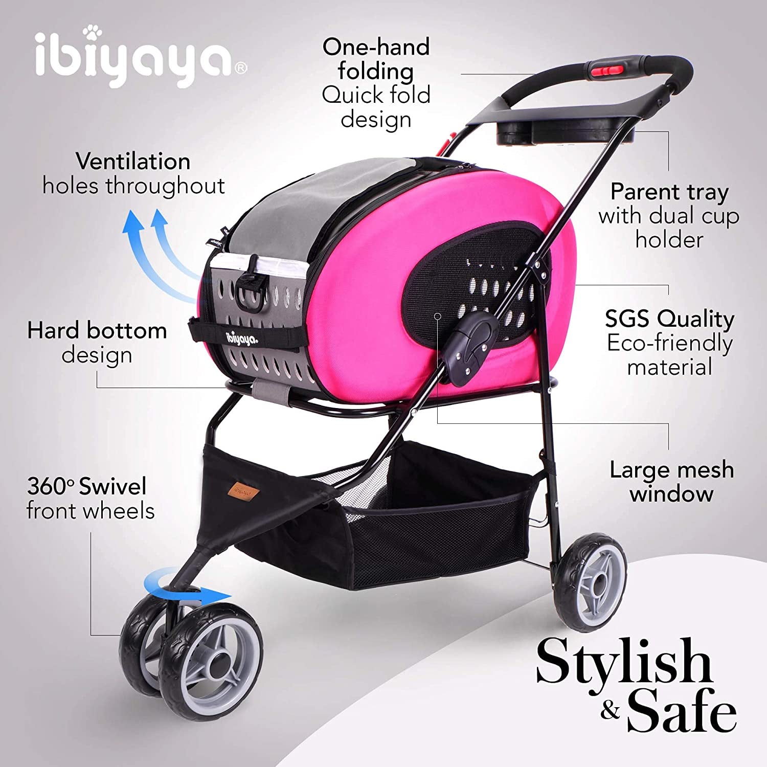 - Compact 5-In-1 Convertible and Foldable Small Pet Carrier and Stroller - Multifunctional Combo System Cat Stroller and Dog Stroller - Pets up to 16 Pounds - Pink