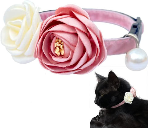 Cute Cat Collar Breakaway with Flowers Adjustable from 7.5" to 11.8" for Girl Kitten Puppy Small Cats Dogs (Pink)