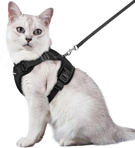 Cat Harness and Leash for Walking, Escape Proof Soft Adjustable Vest Harnesses for Cats, Easy Control Breathable Reflective Strips Jacket, Black, S