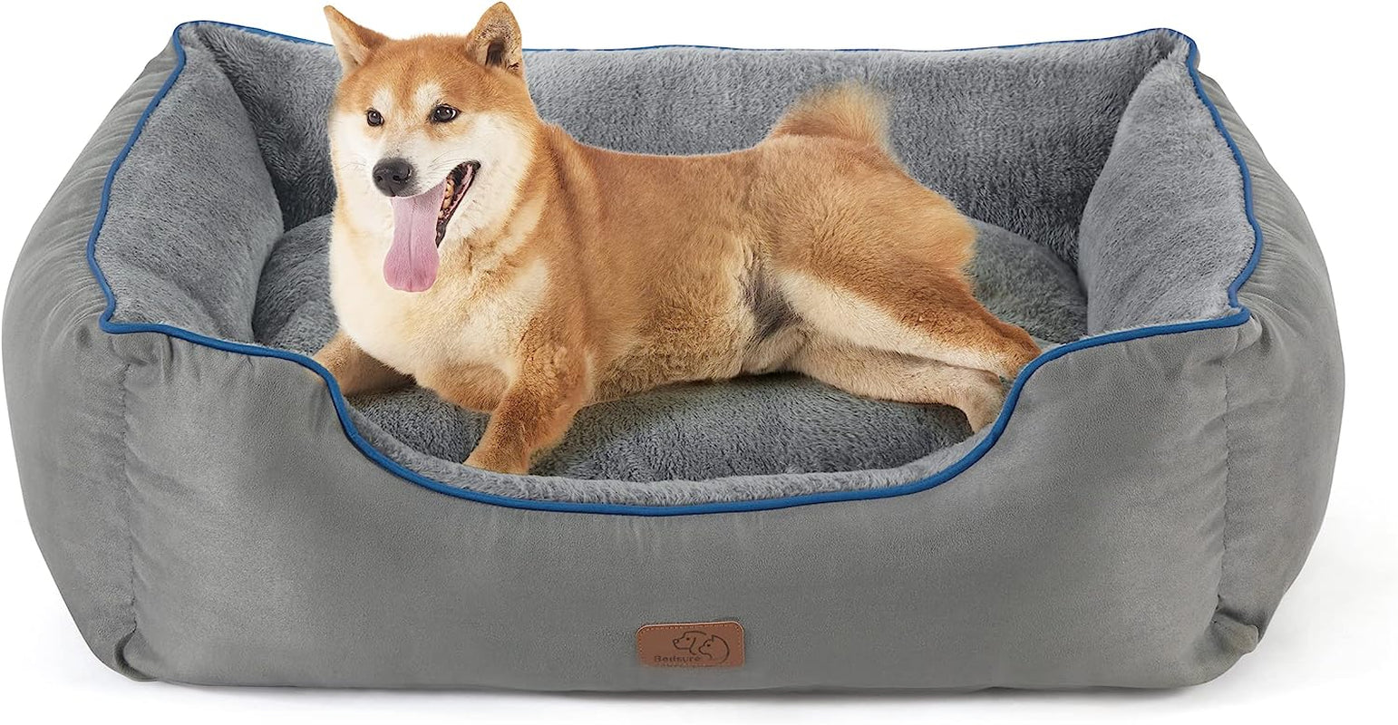 Dog Beds for Small Dogs - Beds for Indoor Cats, Rectangle Cuddle Small Bed Washable with Anti-Slip Bottom, 20 Inches, Grey