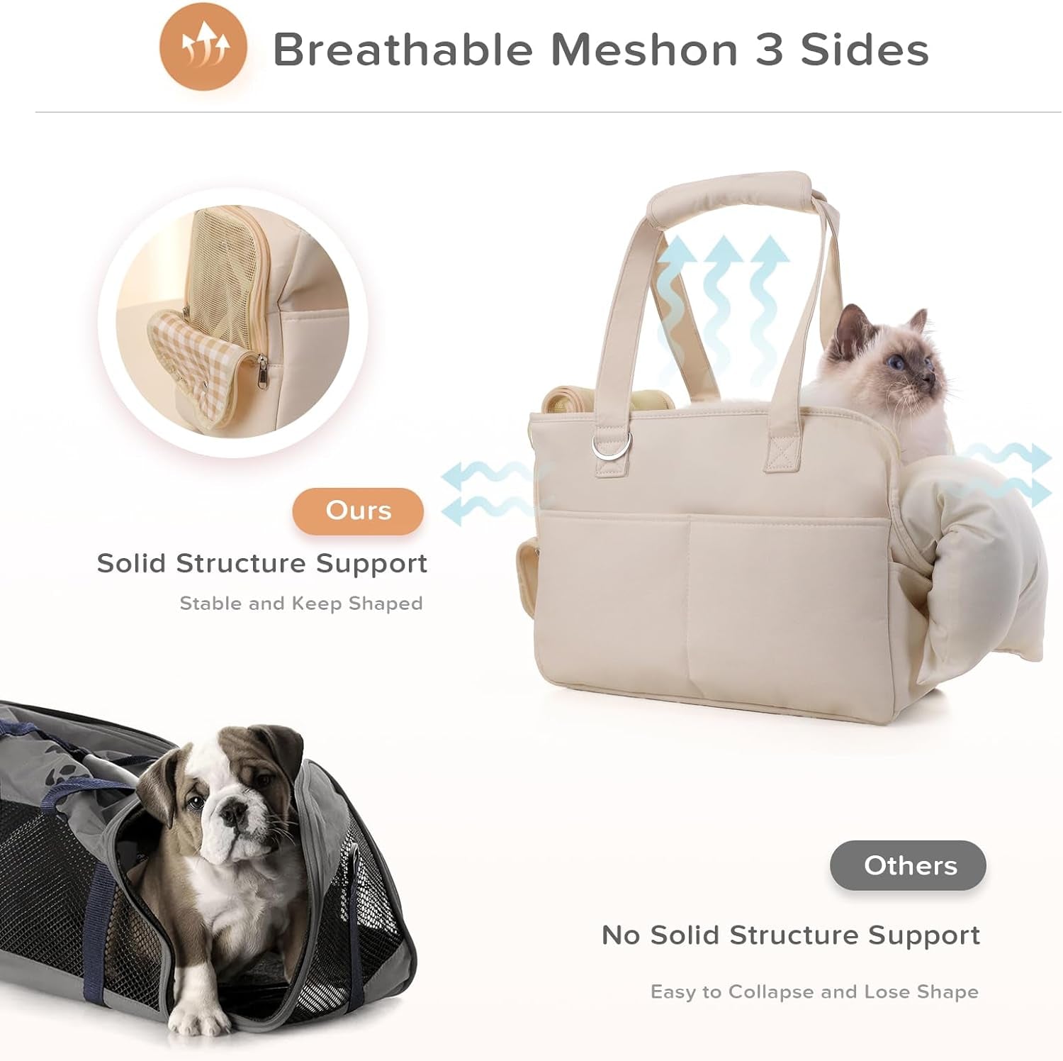 Pet Carrier, TSA Airline Approved Cat Carrier, Soft Sided Folding Pet Carrier, Portable Medium Dog Carrier for Small Dogs, Washable Breathable Pet Bag Carrier for Outdoor Travel (Small, Beige)