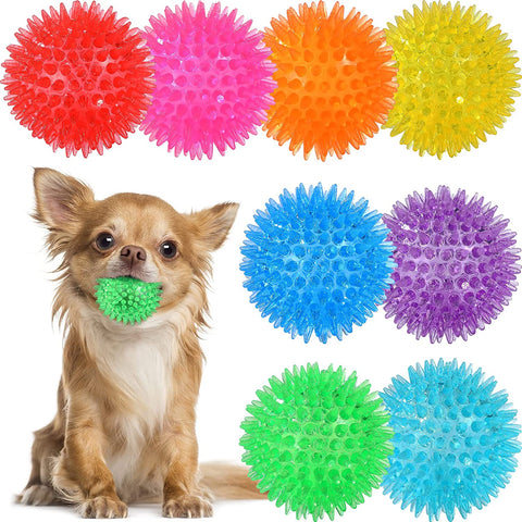 3.5” Squeaky Dog Toy Balls (6 Colors) Puppy Chew Toys for Teething, BPA Free Non-Toxic, Spikey Medium, Large & Small Dogs, Durable Aggressive Chewers