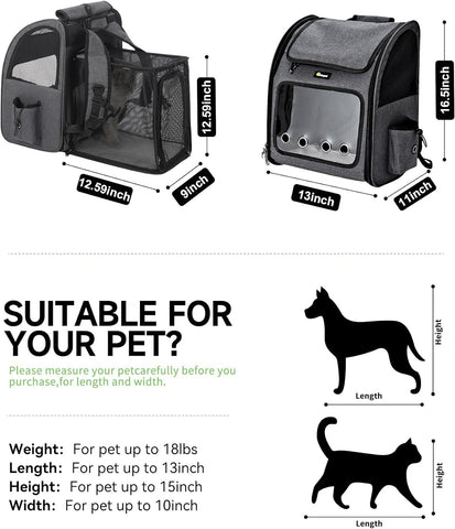 Cat Backpack Carrier, Small and Medium Dogs and Cats Bags,Expandable Pet Carrier Backpack,Airline Approved,Suitable for Hiking/Travel/Camping, Etc, Foldable, Easy to Carry (Grey-02)