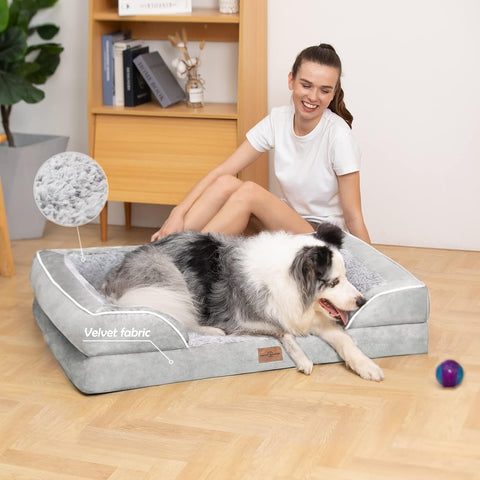 XXL Dog Bed, Waterproof Orthopedic Dog Bed, Jumbo Dog Bed for Extra Large Dogs, Durable PV Washable Dog Sofa Bed White, Large Dog Bed with Removable Cover with Zipper