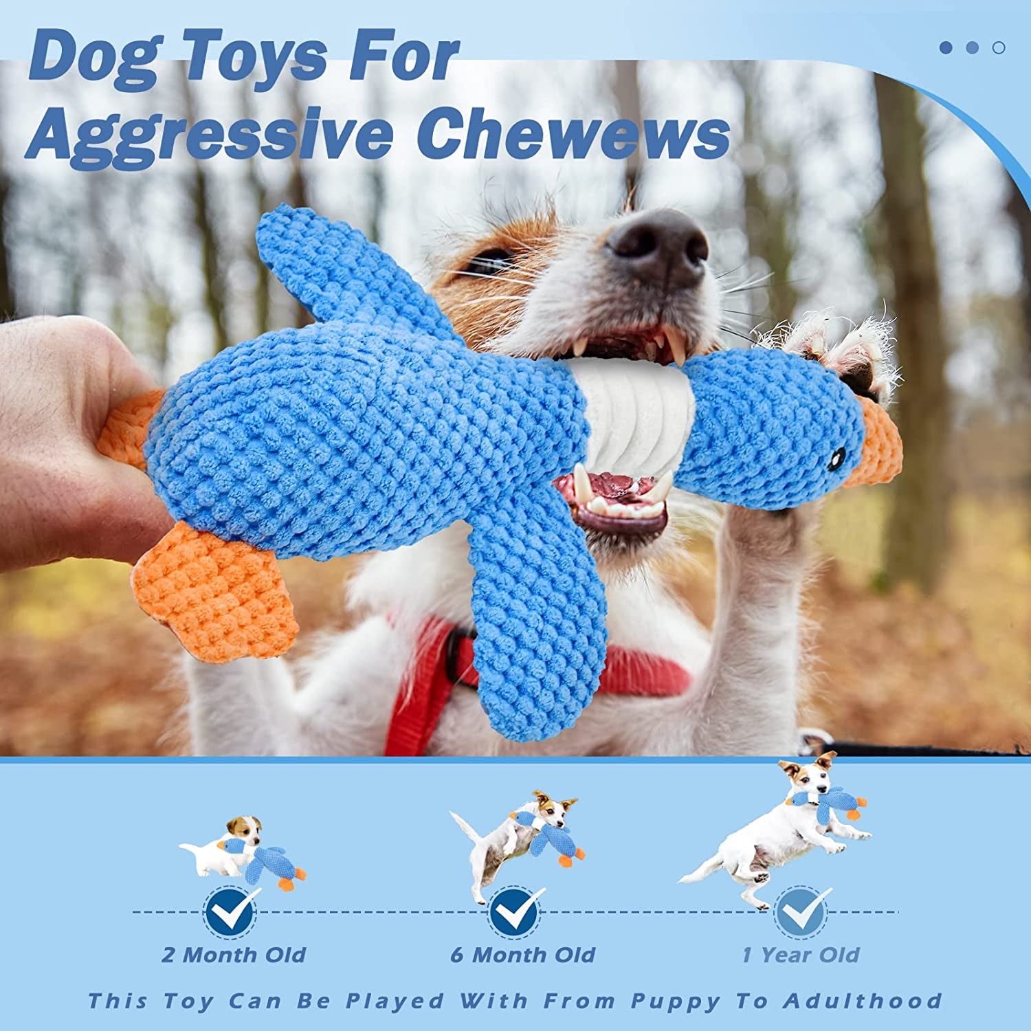 Upgraded Goose Indestructible Dog Toys for Aggressive Chewers Small Medium Large Breed, Crinkle Squeaky Plush Dog Puppy Chew Toys for Teething, Duck Puppy Toys