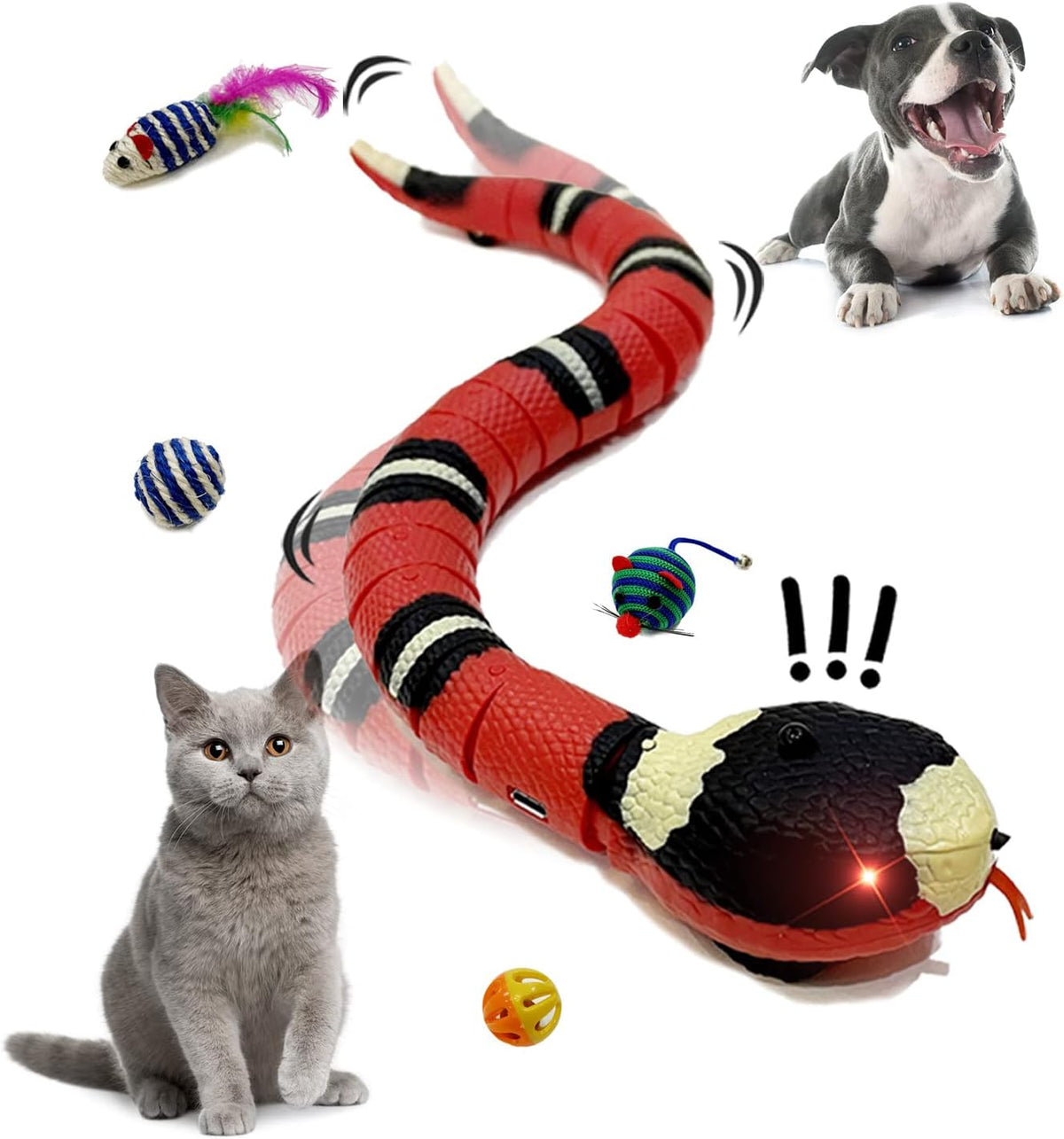 Snake Cat Toy for Cats 1PC, Smart Sensing Snake Rechargeable, Automatically Sense Obstacles and Escape, Realistic S-Shaped Moving Electro-Sensing Cat Snake Toy, Great Interactive Toys for Cats