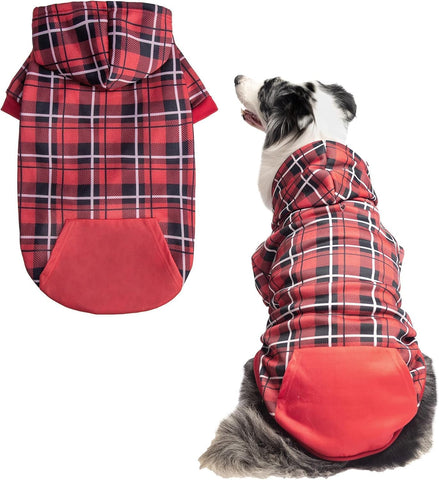 Plaid Dog Hoodie - British Style Soft and Warm Dog Sweater with Leash Hole, Hooded Cold Weather Clothes, Dog Sweatshirt, Outfits, Winter Coat for Small Medium Large Dogs