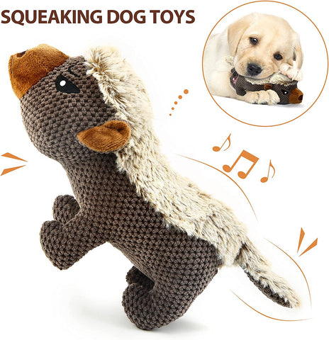 Dog Plush Toys for Aggressive Chewers, Indestructible Dog Squeaky Toys with Crinkle Paper, Durable Teething Chew Toys for Medium and Large Breed (Coffee Brown, Honey Badger)