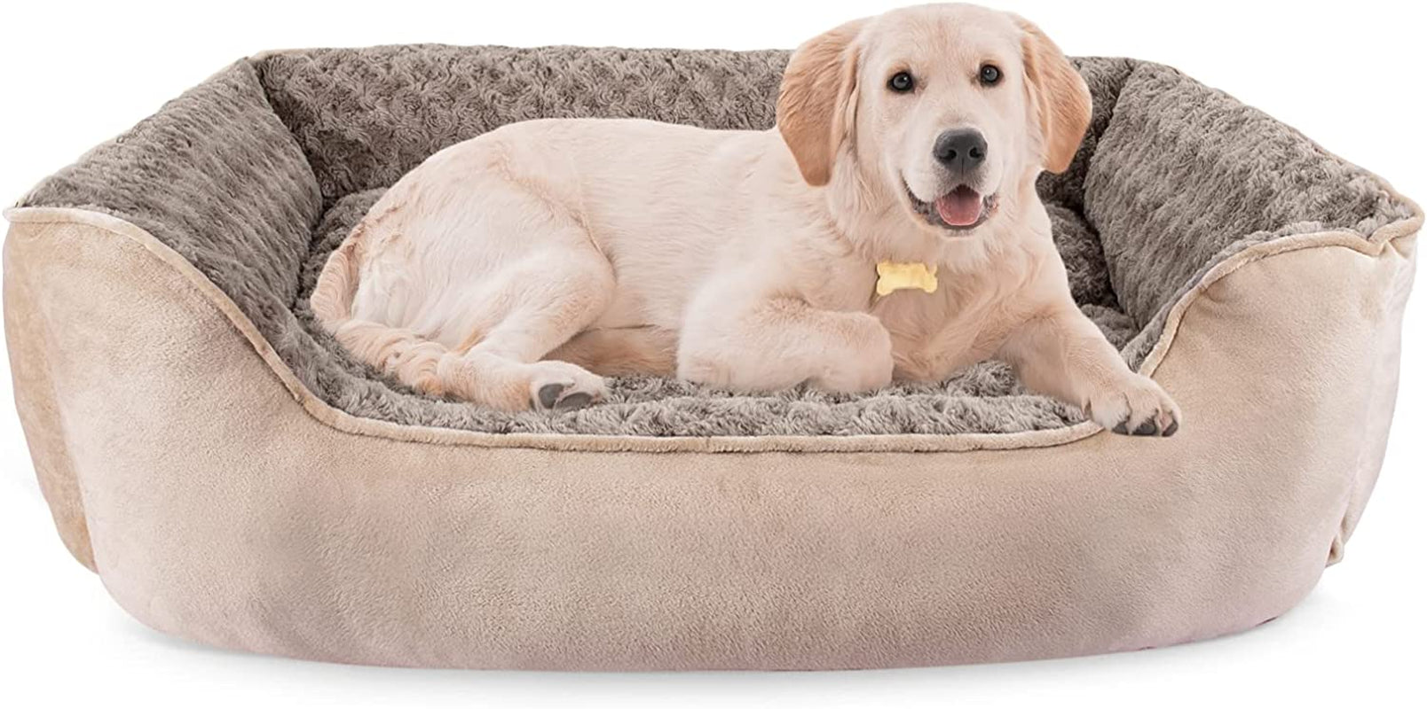 Rectangle Dog Bed for Large Medium Small Dogs Machine Washable Sleeping Sofa Non-Slip Bottom Breathable Soft Puppy Bed Durable Orthopedic Calming Pet Cuddler, Multiple Size, Beige