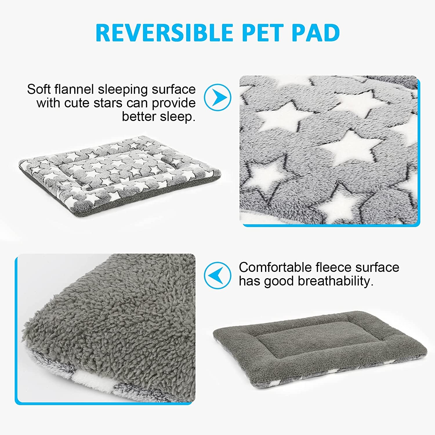 Dog Bed Mat, Reversible Crate Pad for Medium Small Dogs, Machine Washable, Portable and Soft Pet Bed Pad/Mat for 22-Inch Kennel