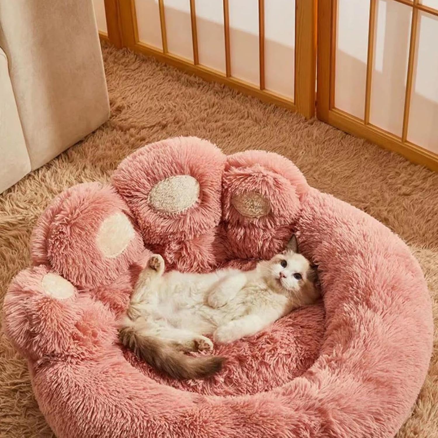 19.68" Upgraded Soothing Paw Dog Bed, Dog Bed with Standing Paws, Dog Bed Cat Pet Sofa Cute Bear Paw Shape Cozy Cozy Pet Sleeping Bed (Coffee)