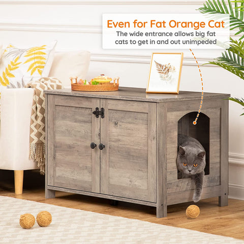 Cat Litter Box Enclosure, Hidden Cat Washroom Furniture with Divider, Wooden Pet House End Table, Large Enough for Most of Orange Cat and Litter Box, Living Room, Bedroom, Greige BG03MW01