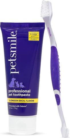 Professional Pet Brushing Kit | Cat & Dog Dental Care | Controls Plaque, Tartar, & Bad Breath | Only VOHC Accepted Toothpaste | Teeth Cleaning Pet Supplies (London Broil, 2.5 Oz)