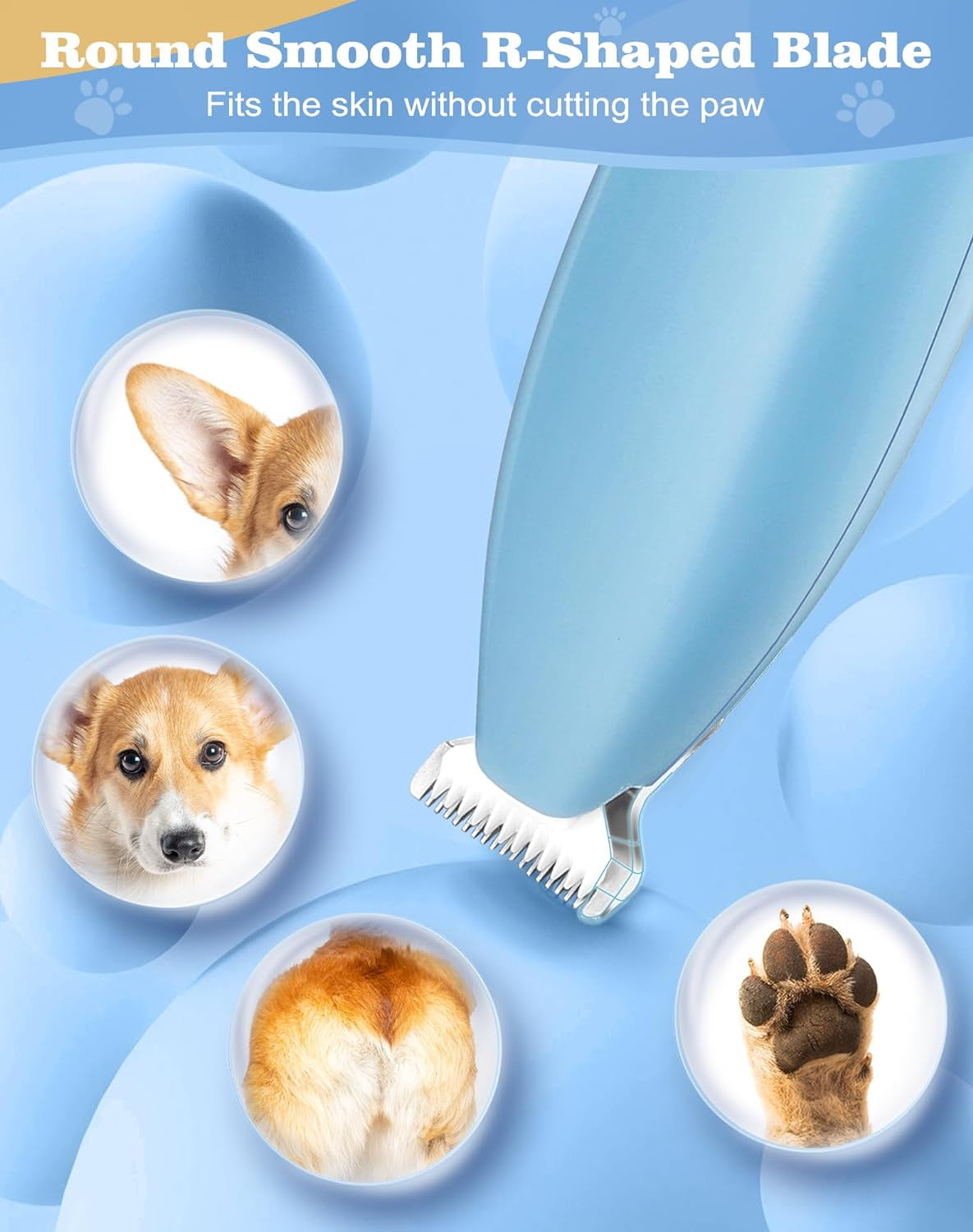 Dog Grooming Clippers, Upgraded Cordless Dog Paw Trimmer with Stainless Widening Blade, Low Noise Pet Shaver for Grooming Hair of Small Areas around Cat'S Eyes, Face, Ears, Paws (Blue)