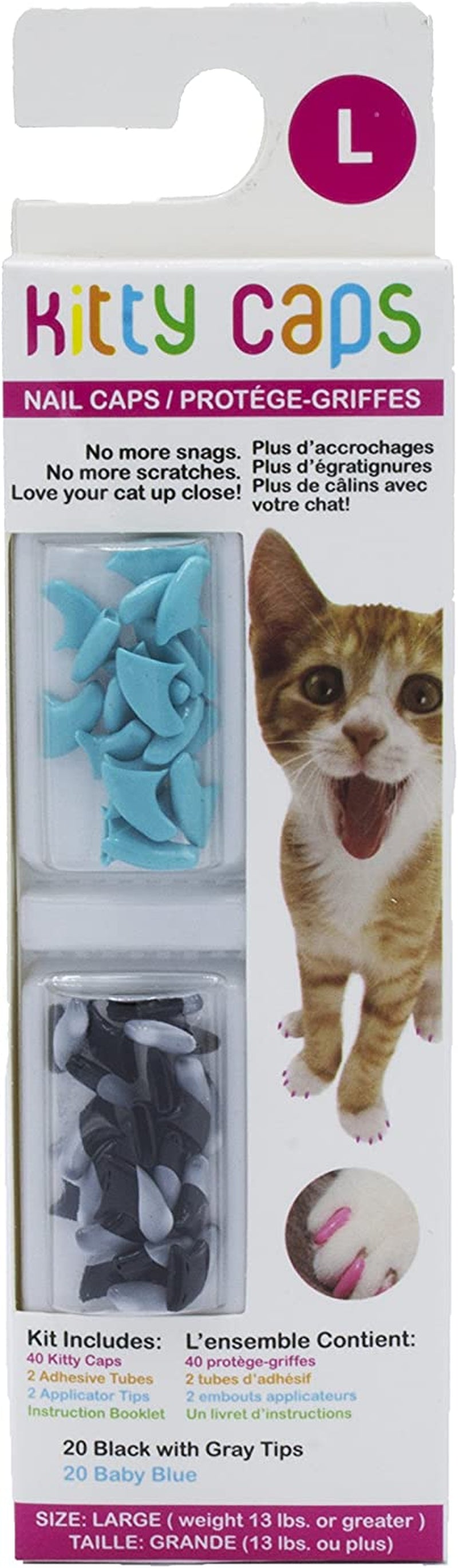 Nail Caps for Cats | Safe & Stylish Alternative to Declawing | Stops Snags and Scratches, Large (13 Lbs or Greater), Black with Gray Tips & Baby Blue (FF9325)