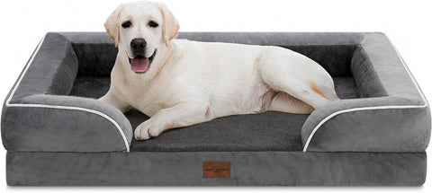 XXL Dog Bed, Waterproof Orthopedic Dog Bed, Jumbo Dog Bed for Extra Large Dogs, Durable PV Washable Dog Sofa Bed White, Large Dog Bed with Removable Cover with Zipper