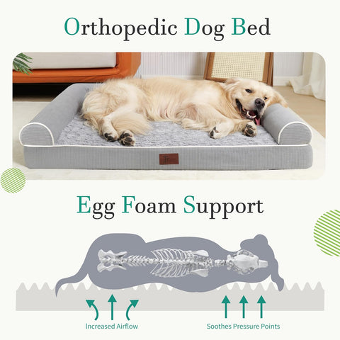 Orthopedic Dog Beds for Large Dogs,Waterproof Lined Egg Crate Foam Pet Bed Mat with Removable and Washable Cover and Non Slip Bottom,Dog Sofa Bed