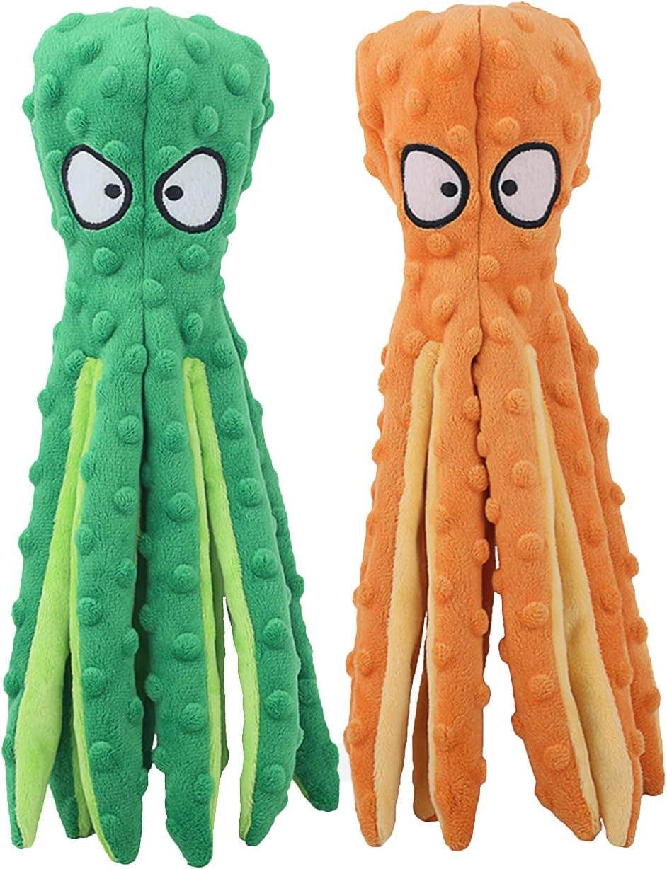 Squeaky Dog Toys, Octopus No Stuffing Crinkle Plush Pet Training and Entertaining, Durable Interactive Chew Toys for Puppy Teething, Small, Medium, and Large Dogs, 2 Pack