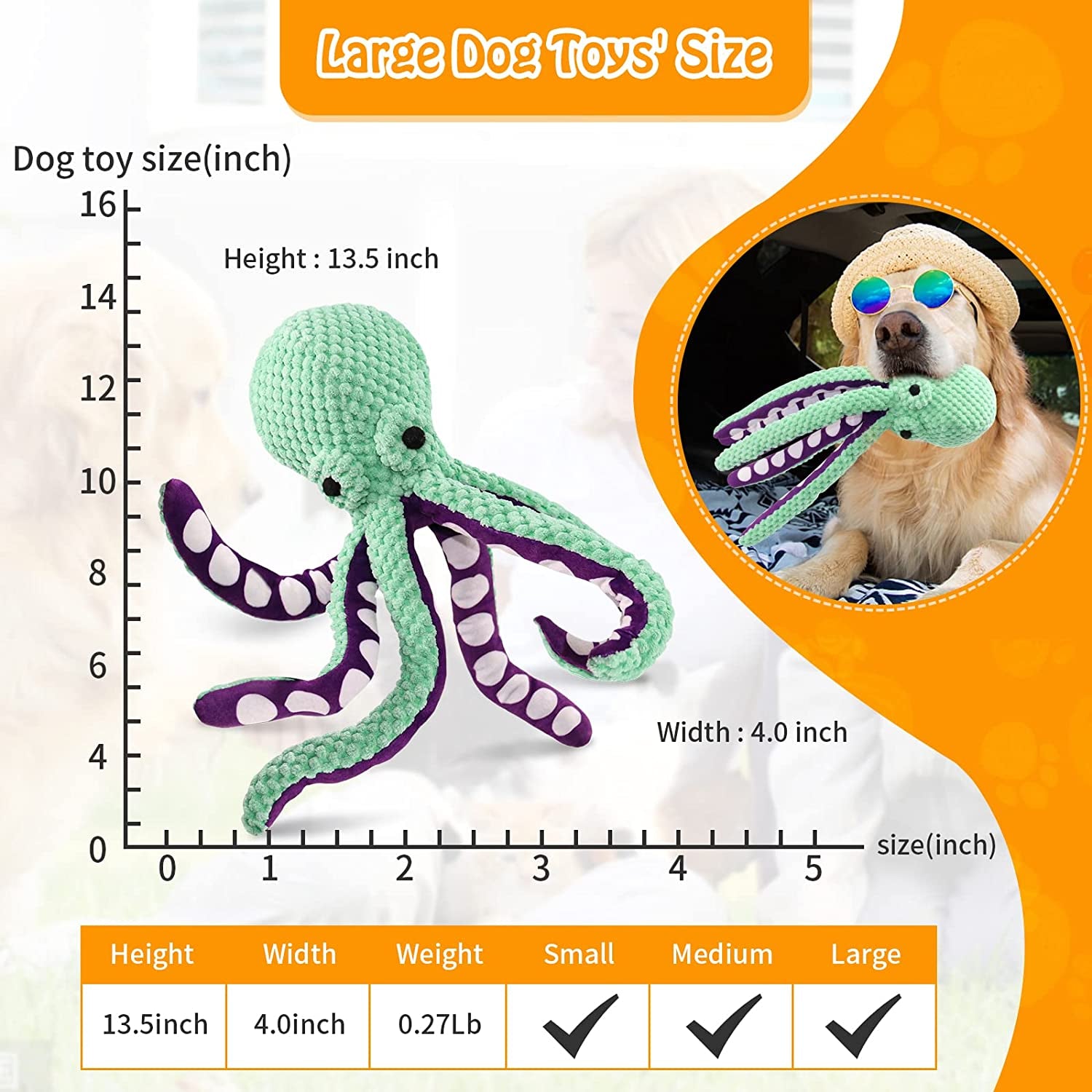 Plush Squeaky Dog Toys - Durable Octopus Stuffed Toy for Indoor Play with Small, Medium and Large Dogs