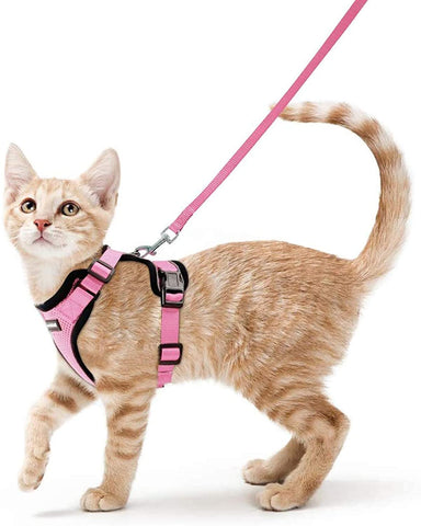 Cat Harness and Leash for Walking, Escape Proof Soft Adjustable Vest Harnesses for Cats, Easy Control Breathable Reflective Strips Jacket, Black, S