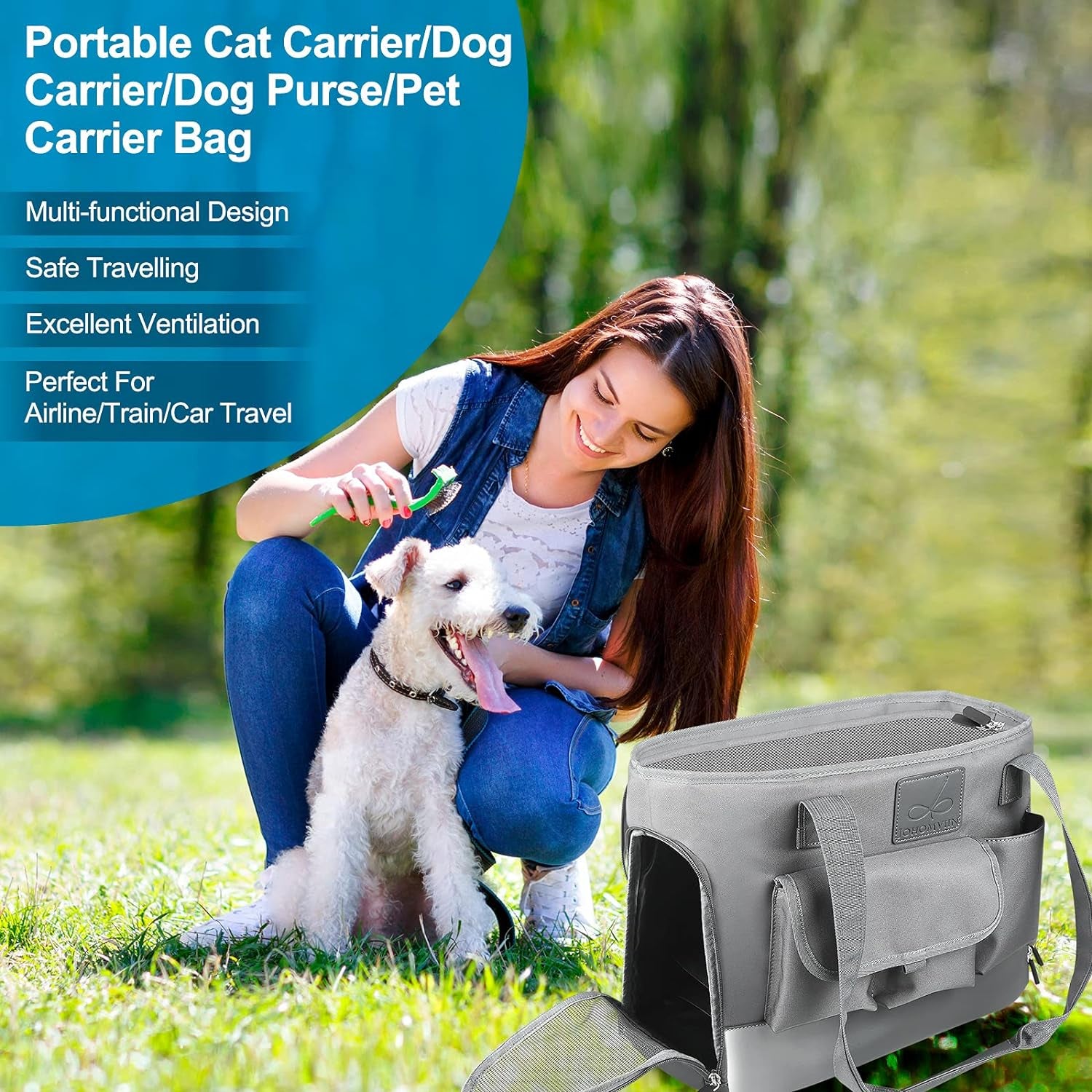 Dog Carrier, Cat Carrier, Pet Carrier, Foldable Waterproof Premium Oxford Cloth Dog Purse, Portable Bag Carrier for Small to Medium Cat and Small Dog（Grey）