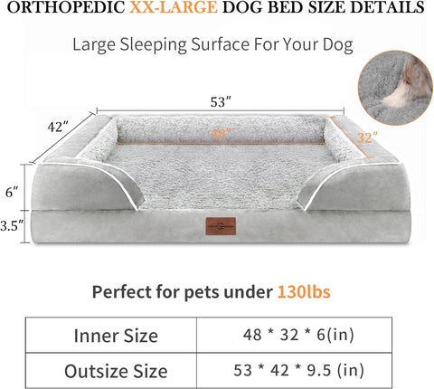 XXL Dog Bed, Waterproof Orthopedic Dog Bed, Jumbo Dog Bed for Extra Large Dogs, Durable PV Washable Dog Sofa Bed White, Large Dog Bed with Removable Cover with Zipper