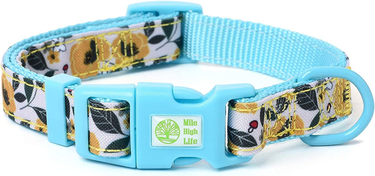 | Girl Dog Collars | Cute Dog Collar Lightweight | Soft Poly Cotton Fabric Collars for Small Dogs | Flower & Fruit Pattern (Bindweed, Collar -XS)