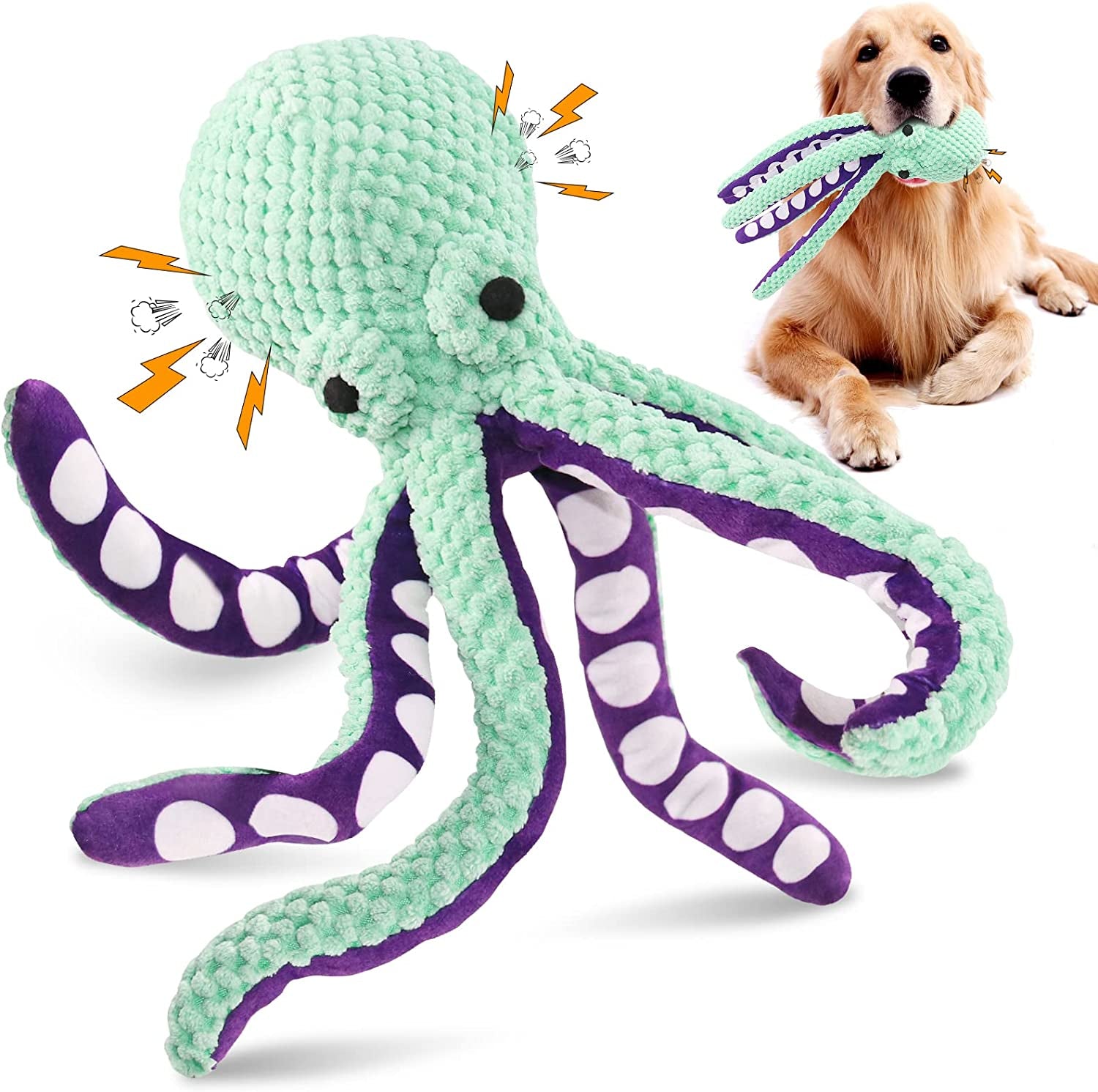 Plush Squeaky Dog Toys - Durable Octopus Stuffed Toy for Indoor Play with Small, Medium and Large Dogs