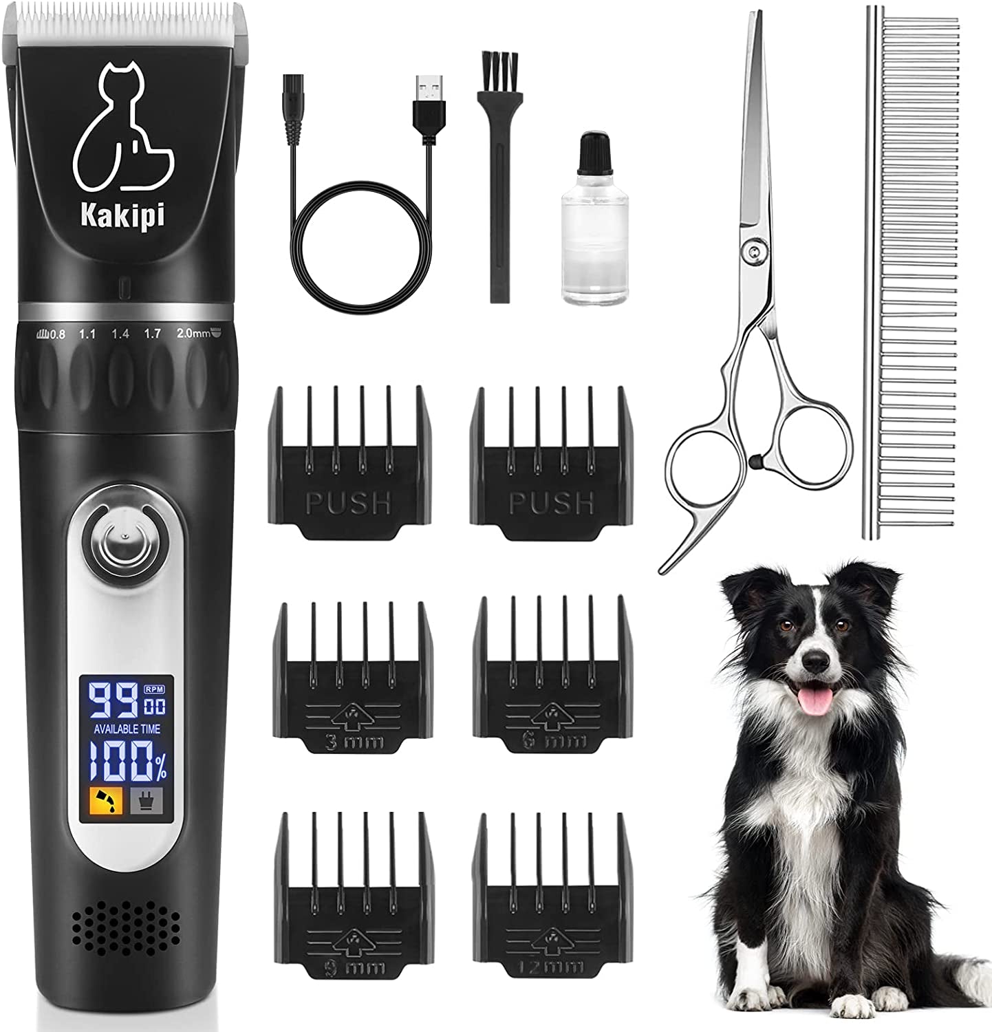 Dog Grooming Kit with Led Display, Heavy Duty Pet Grooming, Upgrade Motor, Clippers Low Noise, USB Rechargeable Cordless Small & Large Dogs Cats