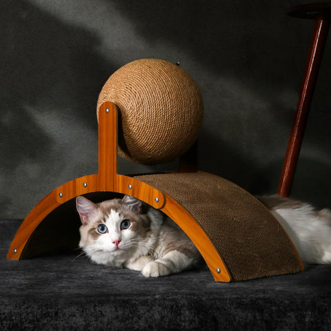 21.6'' Natural Sisal Cat Scratching Board with Ball, Scratching Post for Cats and Kittens, Cat Interactive Solid Wood Scratcher,Abrasion-Resistant Cat Scratcher,Cat Toy