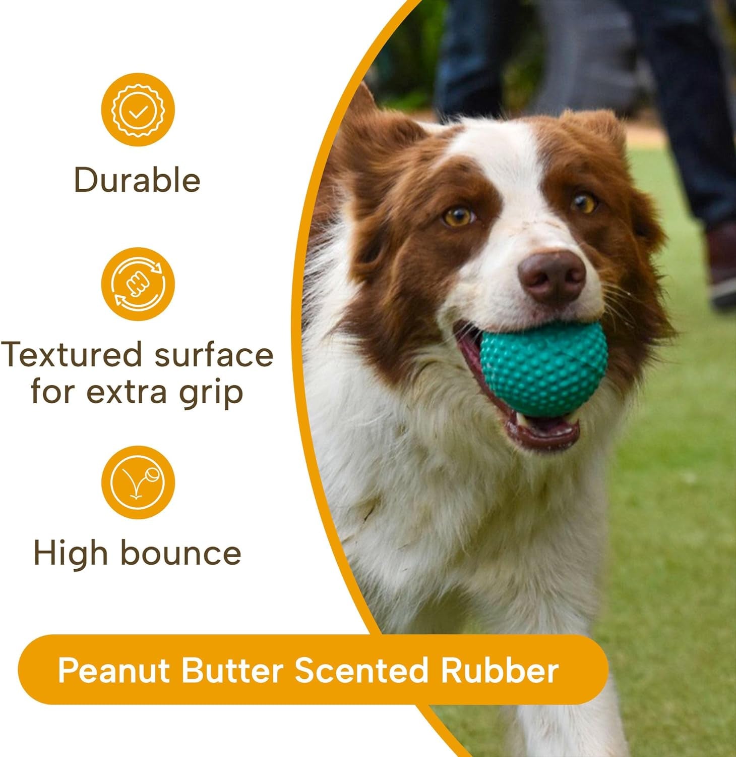 Bumpy Rubber Ball Dog Toy, Ultra-Durable, High Bounce, Textured Surface for Aggressive Chewers, Peanut Butter-Scented Rubber Balls for Dogs, Safe, Ideal for Medium, Large Dogs, Aqua