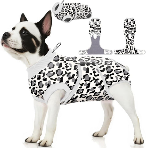 Prevents Licking - Dog Cone Alternative after Surgery - Covers Wounds, Dog Recovery Suit- Machine Washable - Fashionable and Protective - Lightweight and Breathable,Leopard Pattern,White,Xs