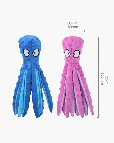 Squeaky Dog Toys, Octopus No Stuffing Crinkle Plush Pet Training and Entertaining, Durable Interactive Chew Toys for Puppy Teething, Small, Medium, and Large Dogs, 2 Pack