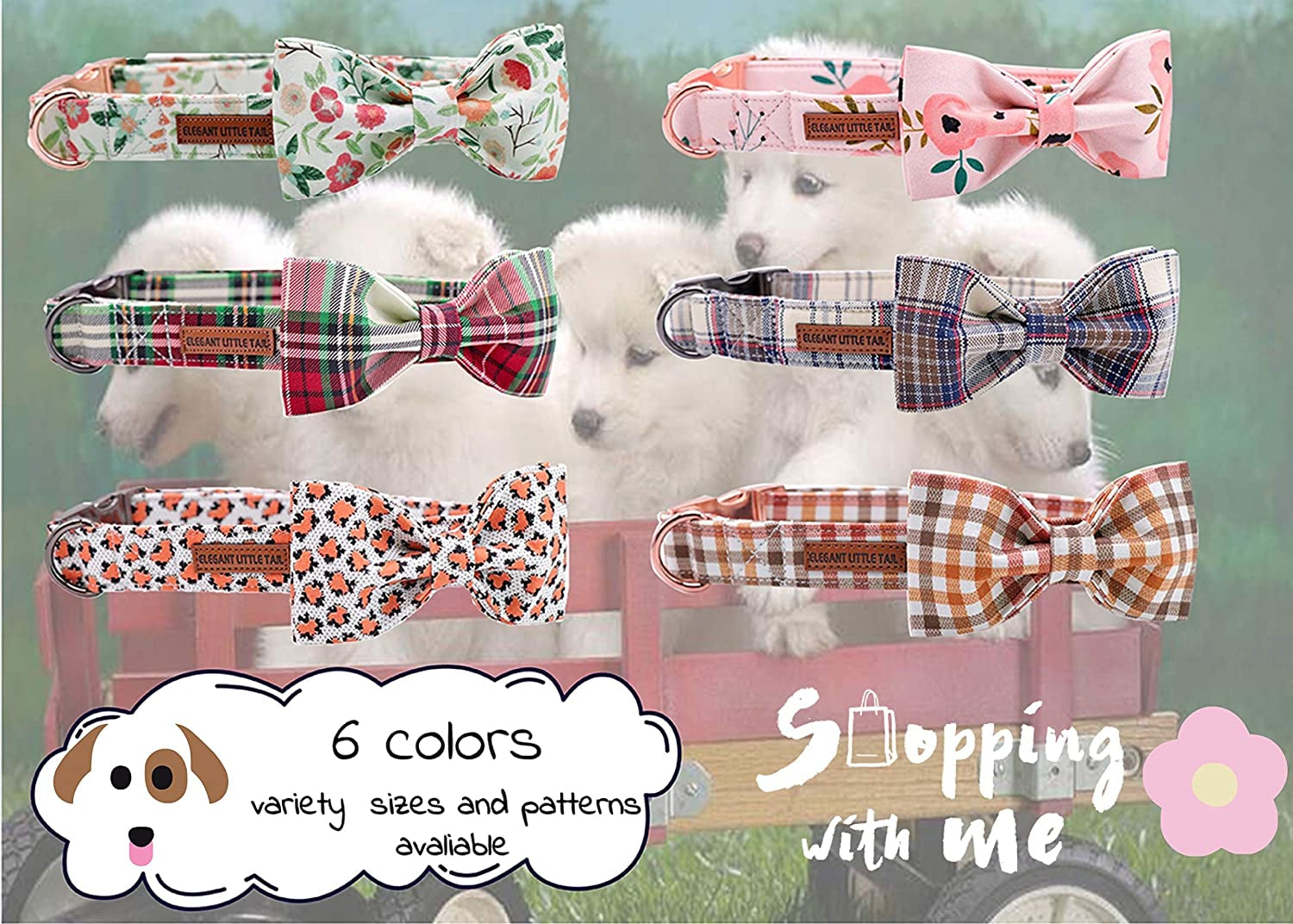 Dog Collar with Bow, Comfotable Dog Bowtie, Bowtie Dog Collar Adjustable Dog Collars for Small Medium Large Dogs and Cats